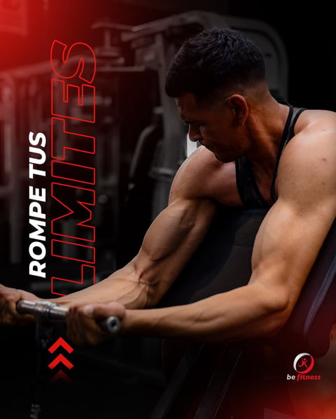 Muscular man performing cable machine exercise at gym with Romptus Limitless branding and red lighting