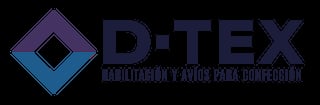 D-TEX logo with purple and blue geometric diamond shape and text for training and confection services